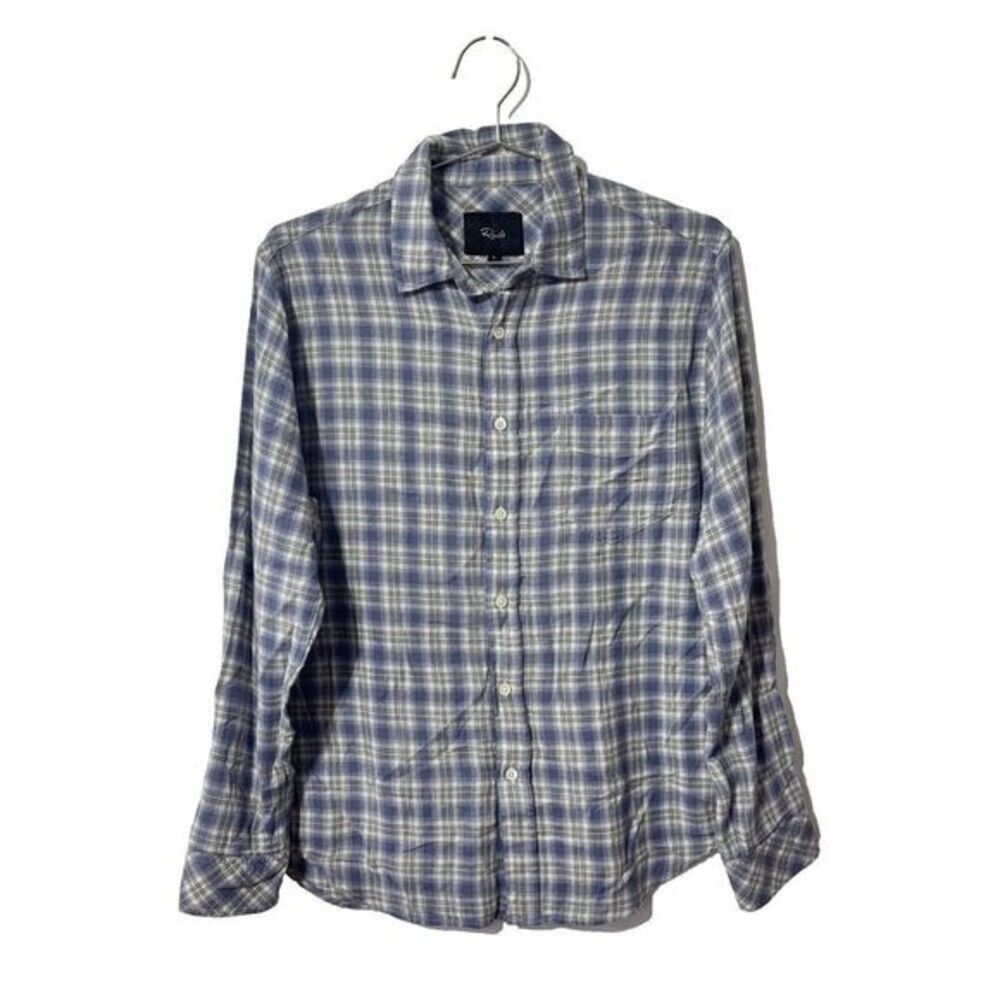 Rails Women's Button-Up‎ Shirt Heather Blue Small Checked Slim Fit Long Sleeve